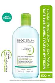 Bioderma Sebium H2O Yüz ve Makyaj Temizleme Suyu 500 ml - Yağlı ve Problemli Ciltler için Gözenek Arındırıcı, Hipoalerjenik Misel Su - Bioderma